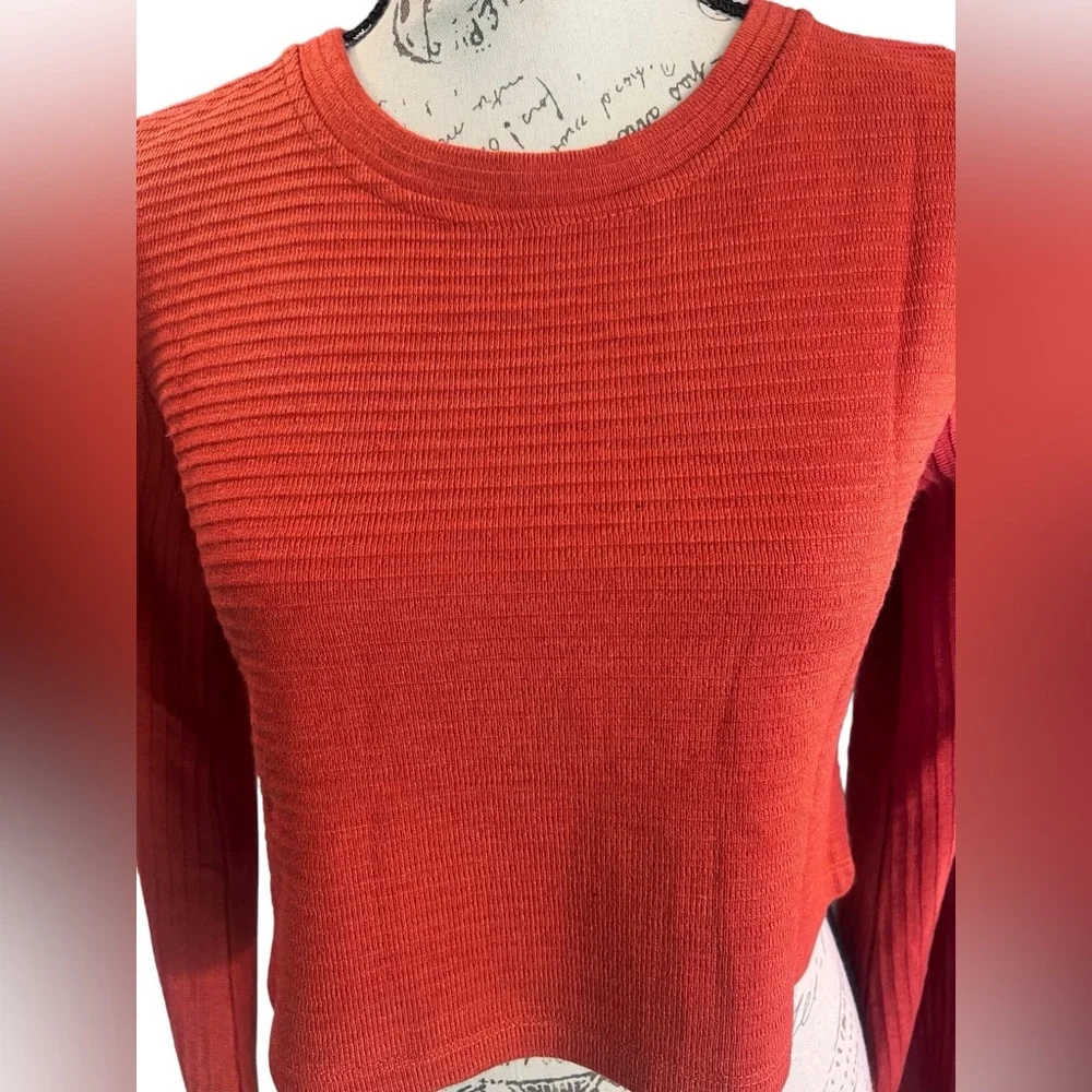 BOG Band of the Free Alize Rust Long Sleeve Crop Top, new with tags
